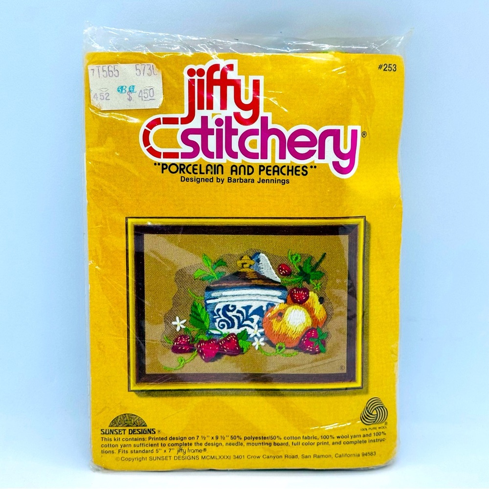 JIFFY STITCHERY Porcelain & Peaches Barbara Jennings #253 Cross Stitch Kit 5"×7"